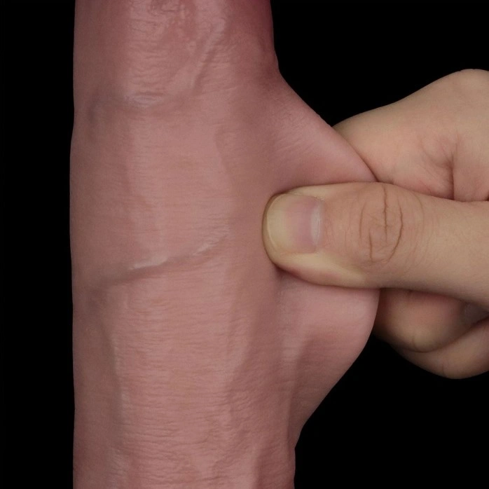 Vibrator Realist Sliding-Skin PRO II, Remote Control, Silicon Dubla Densitate, Maro, 22.7 cm, #5, Erotic24.ro