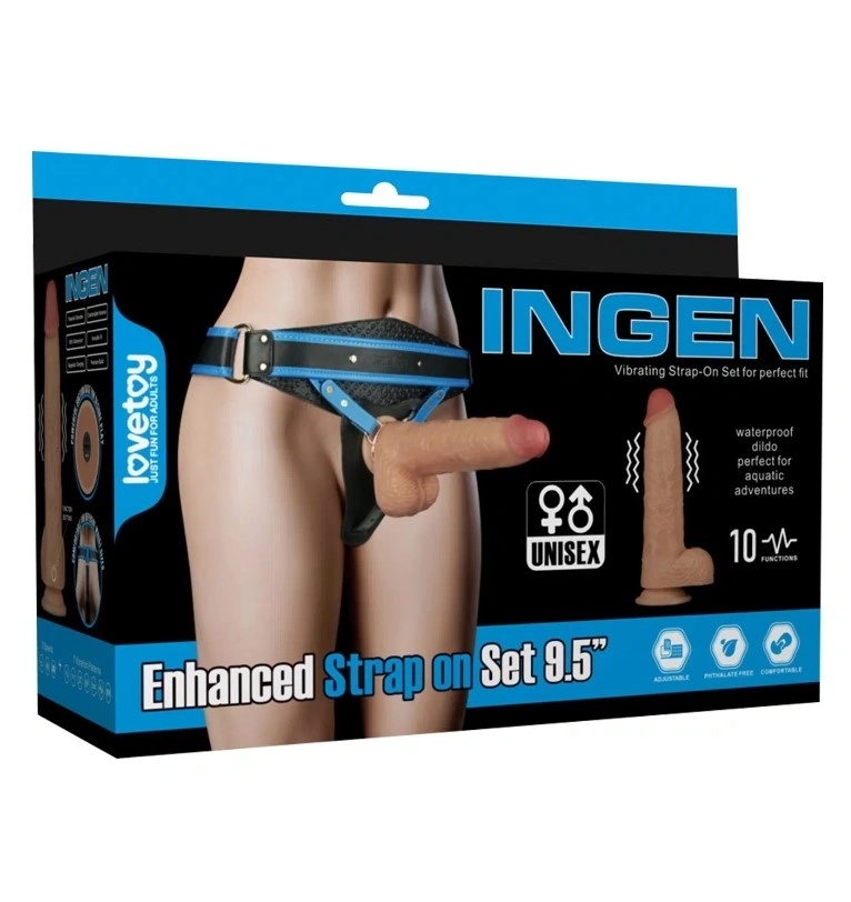 Strap-on cu Vibrator Realist 23.6 cm, 10 Moduri Vibratii, Marime Ham L/XL/2XL, #10, Erotic24.ro