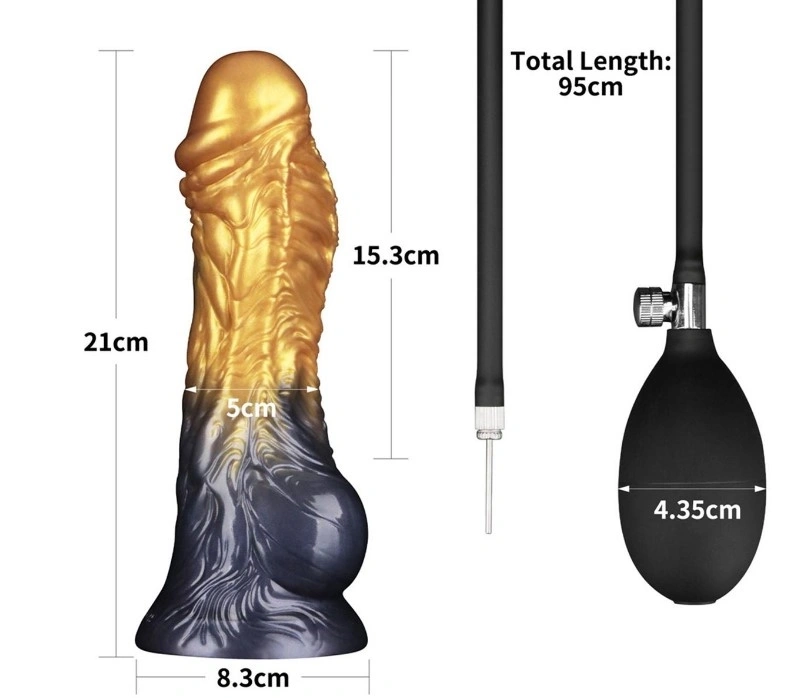 Dildo Aerosx Gonflabil, Silicon Dubla Densitate, Galben/Albastru, 21 cm, #3, Erotic24.ro