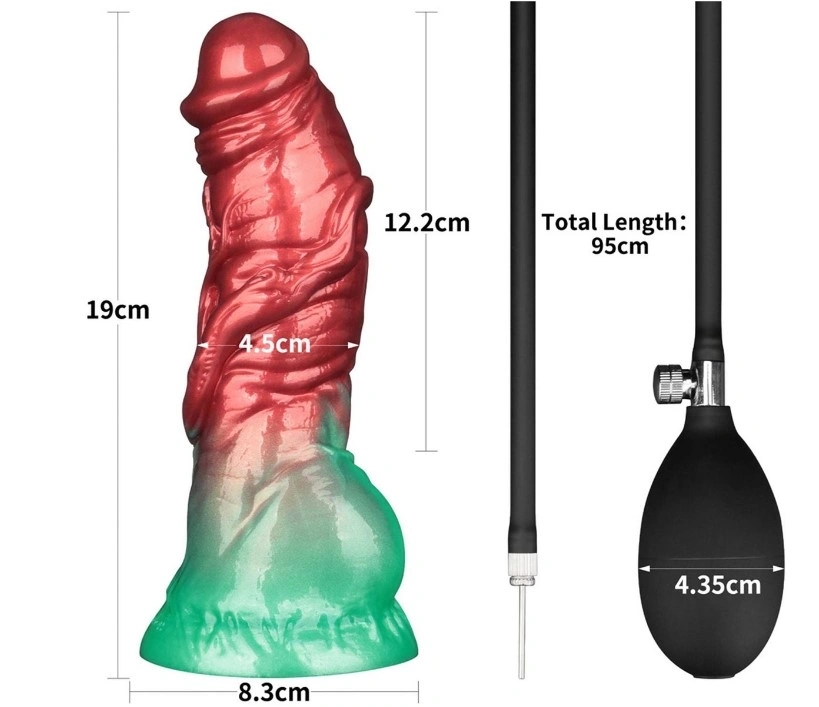 Dildo Aerosx Gonflabil, Silicon Dubla Densitate, Rosu/Verde, 19 cm, #5, Erotic24.ro