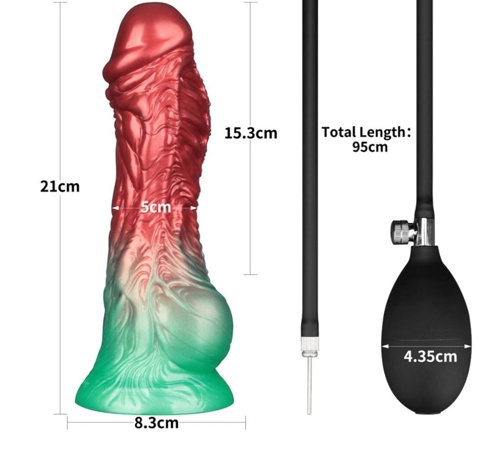 Dildo Aerosx Gonflabil, Silicon Dubla Densitate, Rosu/Verde, 21 cm, #5, Erotic24.ro