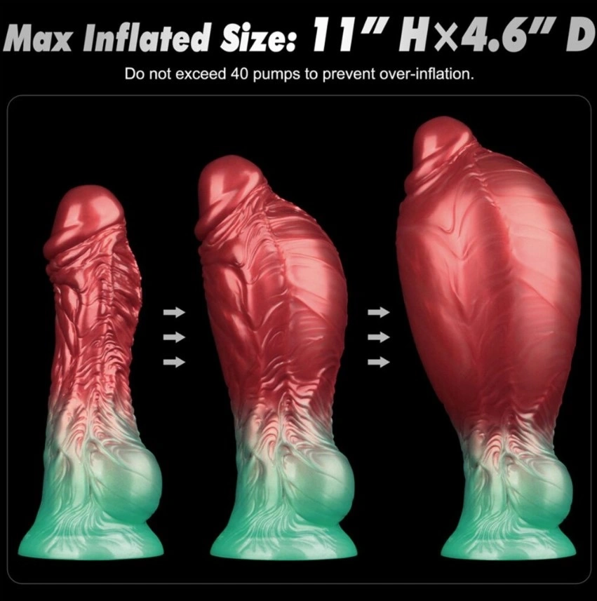 Dildo Aerosx Gonflabil, Silicon Dubla Densitate, Rosu/Verde, 21 cm, #6, Erotic24.ro