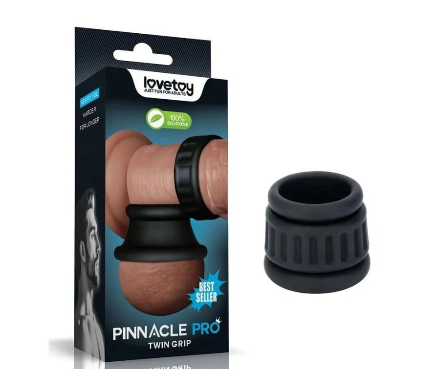 Set 2 Inele de Penis Pinnacle Pro Twin Grip, Silicon, Negru, #1, Erotic24.ro