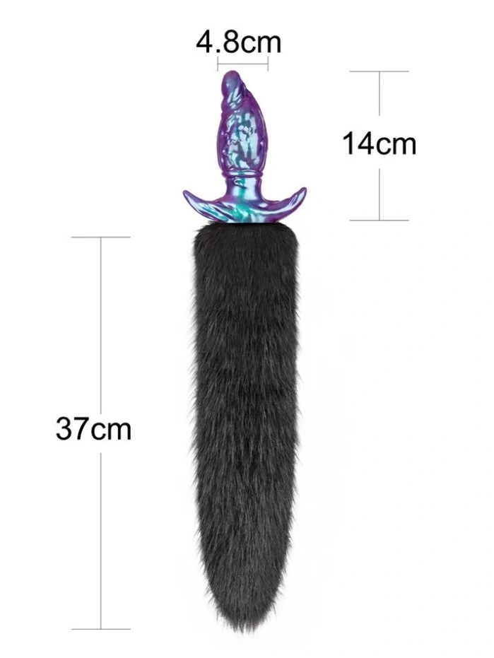 Dop Anal Mystitail cu Coada Detasabila, Silicon Moale, Albastru, 14 cm, #6, Erotic24.ro