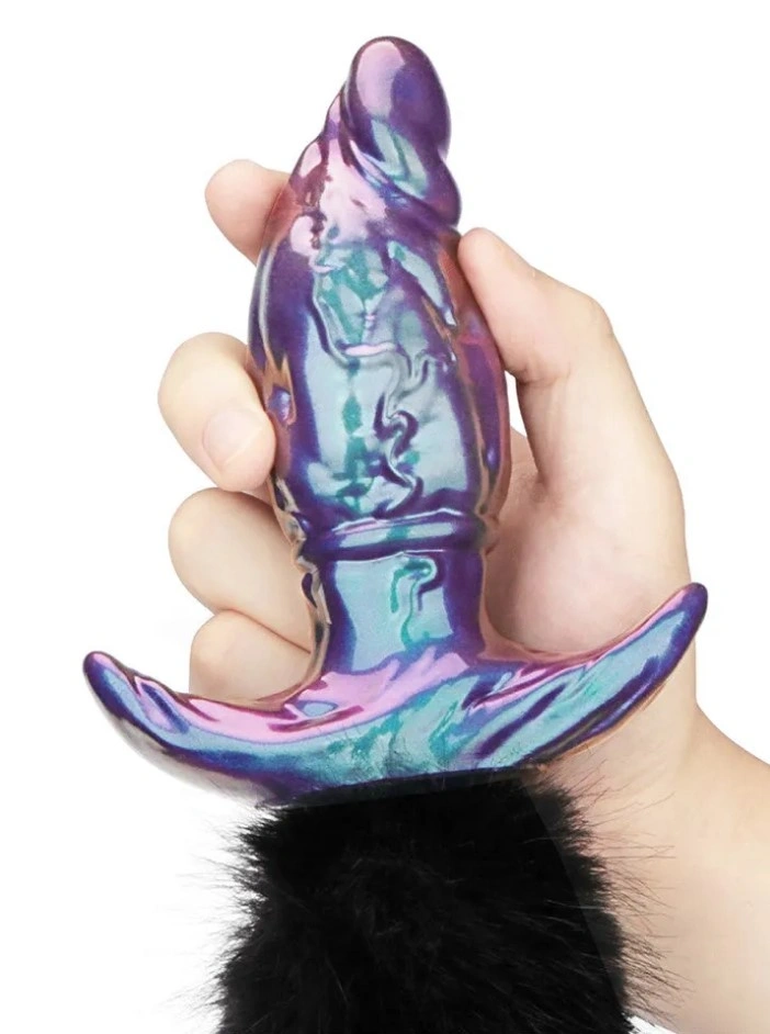 Dop Anal Mystitail cu Coada Detasabila, Silicon Moale, Albastru, 14 cm, #3, Erotic24.ro
