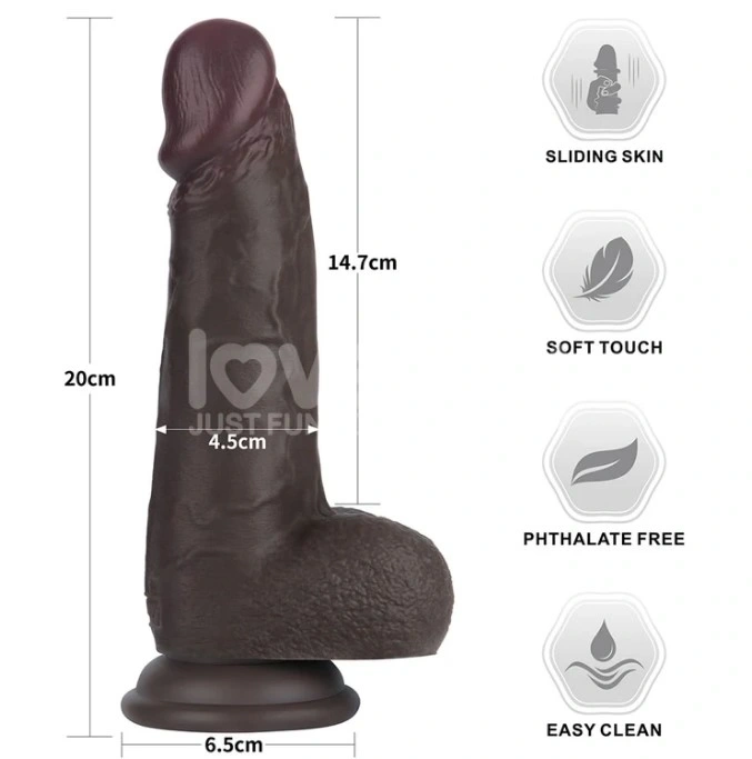 Dildo Realist Sliding-Skin PRO II, Silicon Dubla Densitate, Negru, 20 cm, #9, Erotic24.ro
