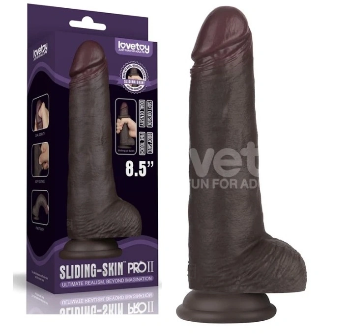 Dildo Realist Sliding-Skin PRO II, Silicon Dubla Densitate, Negru, 21.5 cm, #1, Erotic24.ro