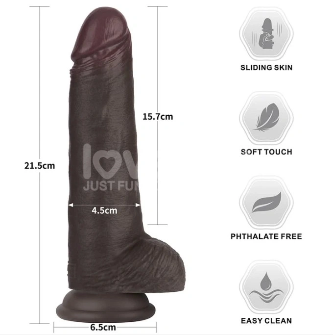 Dildo Realist Sliding-Skin PRO II, Silicon Dubla Densitate, Negru, 21.5 cm, #8, Erotic24.ro