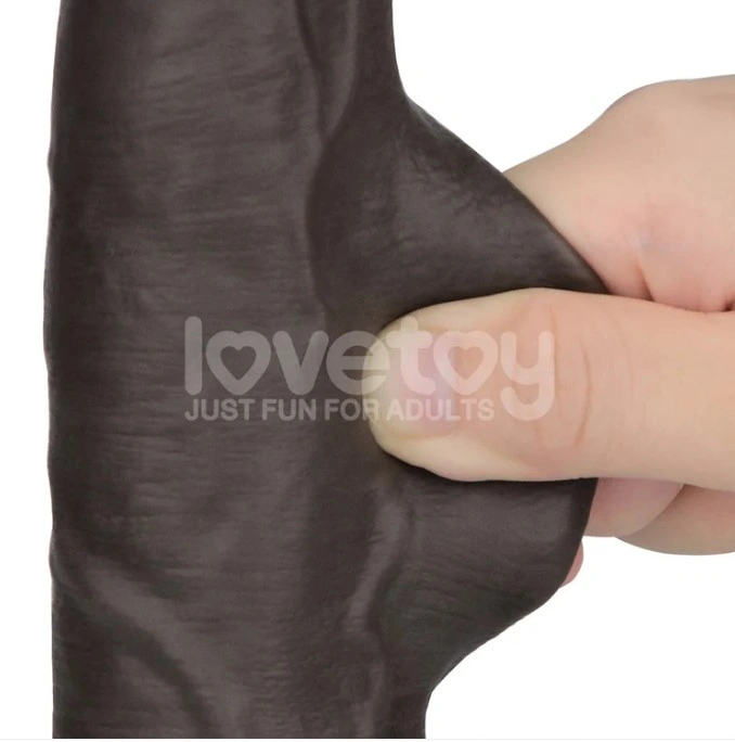 Dildo Realist Sliding-Skin PRO II, Silicon Dubla Densitate, Negru, 22.7 cm, #5, Erotic24.ro