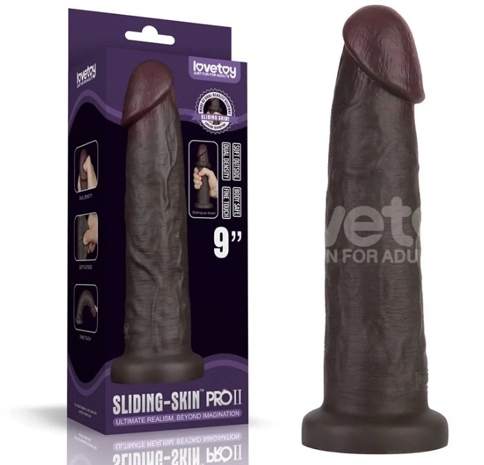 Dildo Realist Sliding-Skin PRO II, Silicon Dubla Densitate, Negru, 22.7 cm, #1, Erotic24.ro