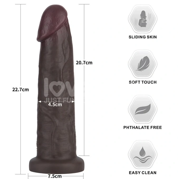 Dildo Realist Sliding-Skin PRO II, Silicon Dubla Densitate, Negru, 22.7 cm, #8, Erotic24.ro