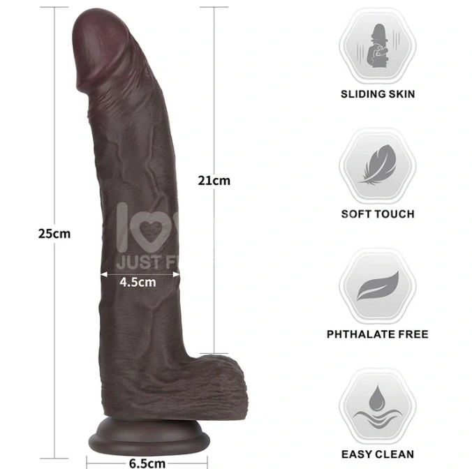 Dildo Realist Sliding-Skin PRO II, Silicon Dubla Densitate, Negru, 25 cm, #9, Erotic24.ro