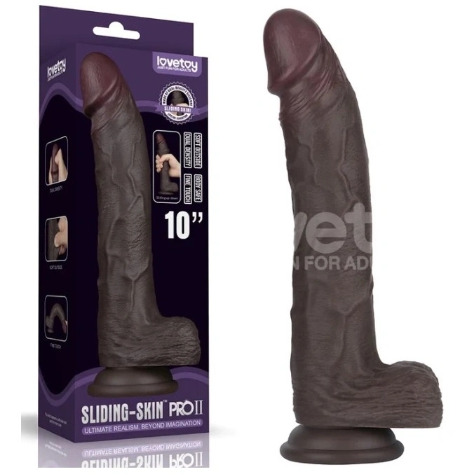 Dildo Realist Sliding-Skin PRO II, Silicon Dubla Densitate, Negru, 25 cm, #1, Erotic24.ro