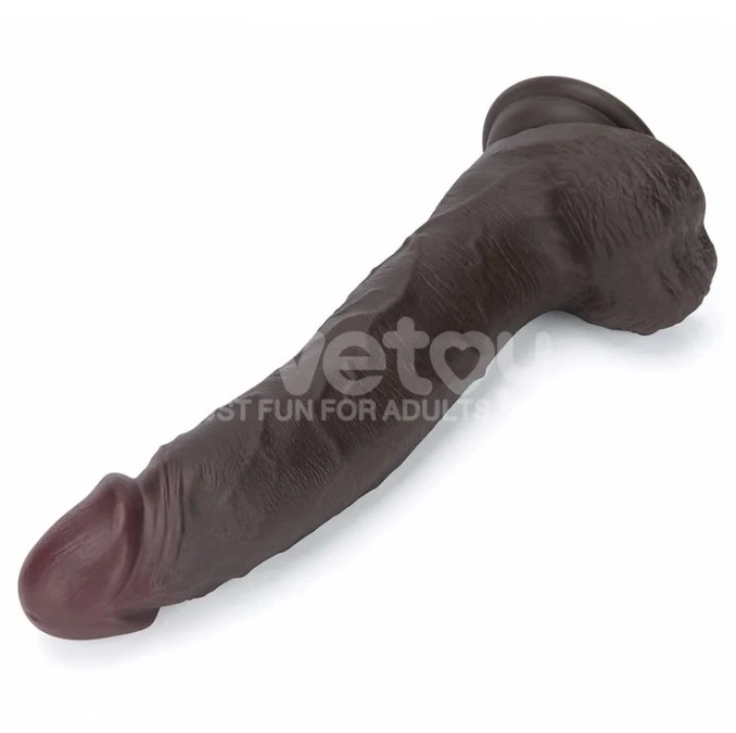 Dildo Realist Sliding-Skin PRO II, Silicon Dubla Densitate, Negru, 25 cm, #3, Erotic24.ro