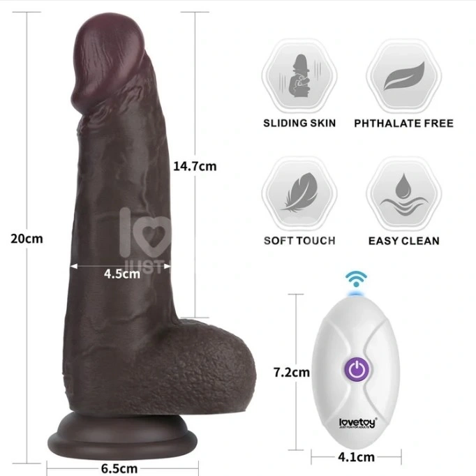 Vibrator Realist Sliding-Skin PRO II, Remote Control, Silicon Dubla Densitate, Negru, 20 cm, #9, Erotic24.ro
