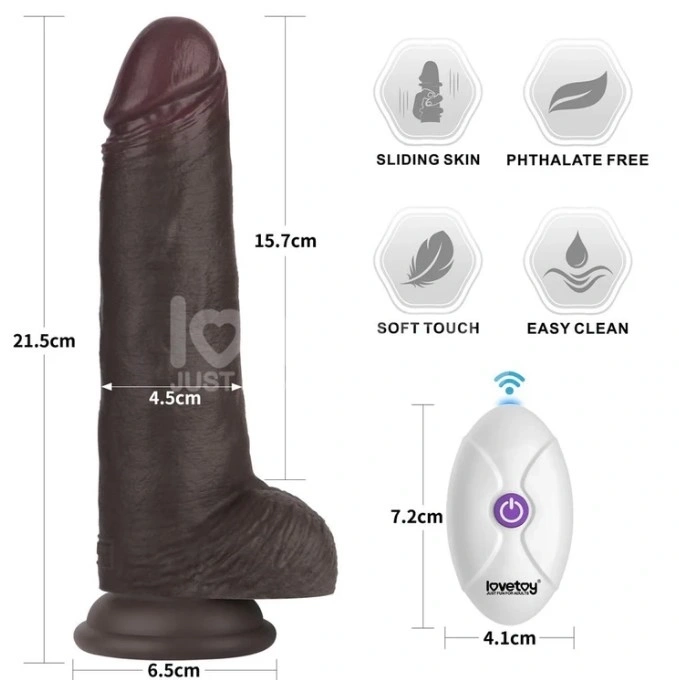 Vibrator Realist Sliding-Skin PRO II, Remote Control, Silicon Dubla Densitate, Negru, 21.5 cm, #9, Erotic24.ro