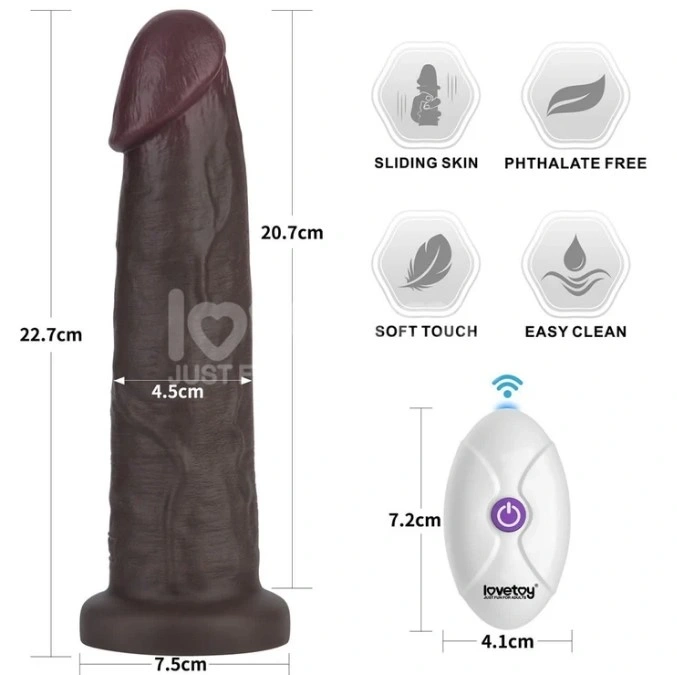 Vibrator Realist Sliding-Skin PRO II, Remote Control, Silicon Dubla Densitate, Negru, 22.7 cm, #9, Erotic24.ro