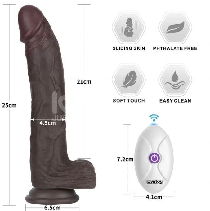 Vibrator Realist Sliding-Skin PRO II, Remote Control, Silicon Dubla Densitate, Negru, 25 cm, #9, Erotic24.ro