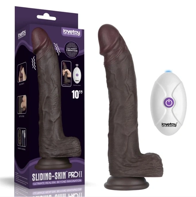 Vibrator Realist Sliding-Skin PRO II, Remote Control, Silicon Dubla Densitate, Negru, 25 cm, #1, Erotic24.ro