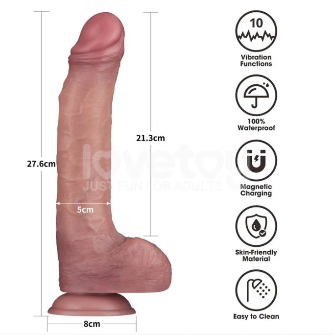 Vibrator Realist Power Cock, 10 Moduri Vibratii, PVC Dubla Densitate, USB Magnetic, Natural, 27.6 cm, #9, Erotic24.ro