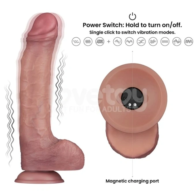 Vibrator Realist Power Cock, 10 Moduri Vibratii, PVC Dubla Densitate, USB Magnetic, Natural, 27.6 cm, #8, Erotic24.ro