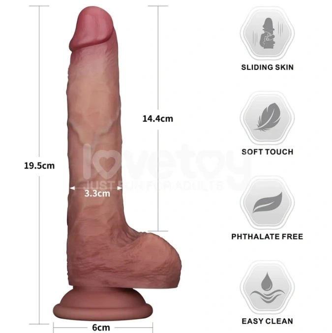 Dildo Realist Sliding-Skin PRO II, Silicon Dubla Densitate, Natural, 19.5 cm, #9, Erotic24.ro