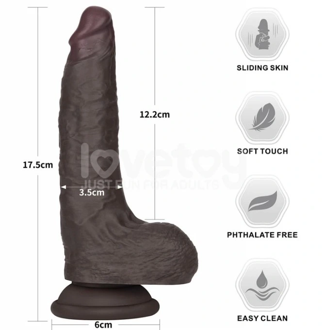 Dildo Realist Sliding-Skin PRO II, Silicon Dubla Densitate, Negru, 17.5 cm, #8, Erotic24.ro