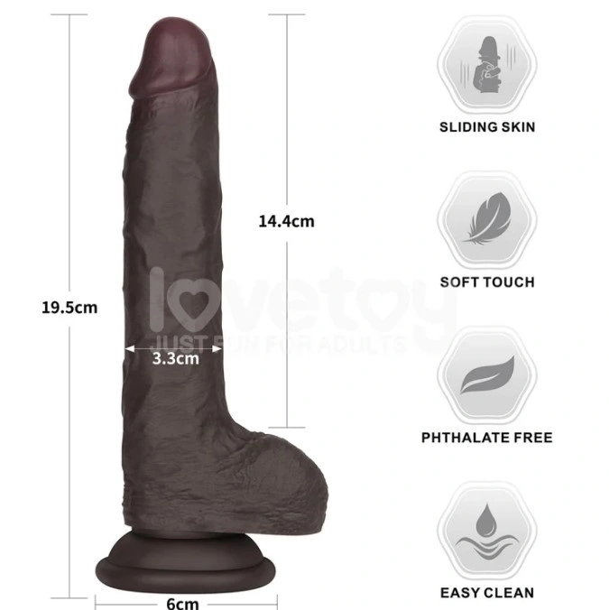 Dildo Realist Sliding-Skin PRO II, Silicon Dubla Densitate, Negru, 19.5 cm, #9, Erotic24.ro