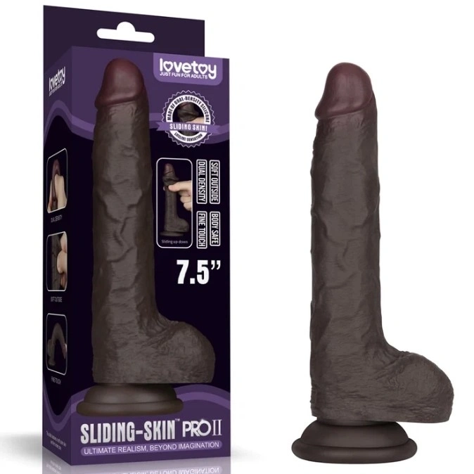 Dildo Realist Sliding-Skin PRO II, Silicon Dubla Densitate, Negru, 19.5 cm, #1, Erotic24.ro