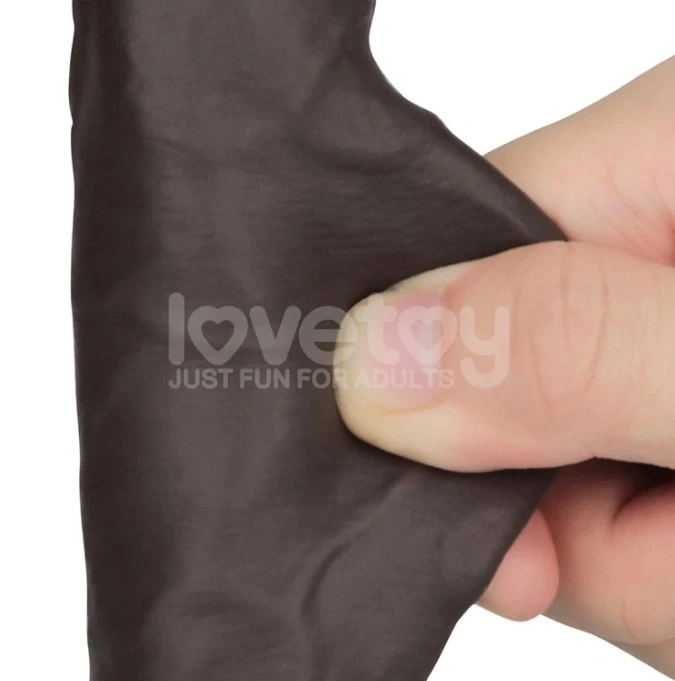 Dildo Realist Sliding-Skin PRO II, Silicon Dubla Densitate, Negru, 19.5 cm, #6, Erotic24.ro