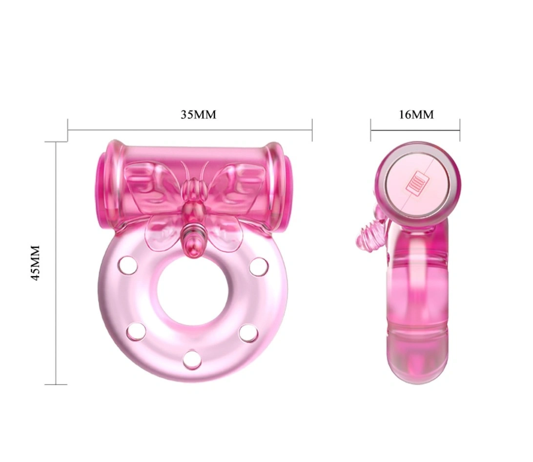 Set Inel de Penis Butterfly cu Vibratii si Prezervativ, TPR, Roz, #5, Erotic24.ro