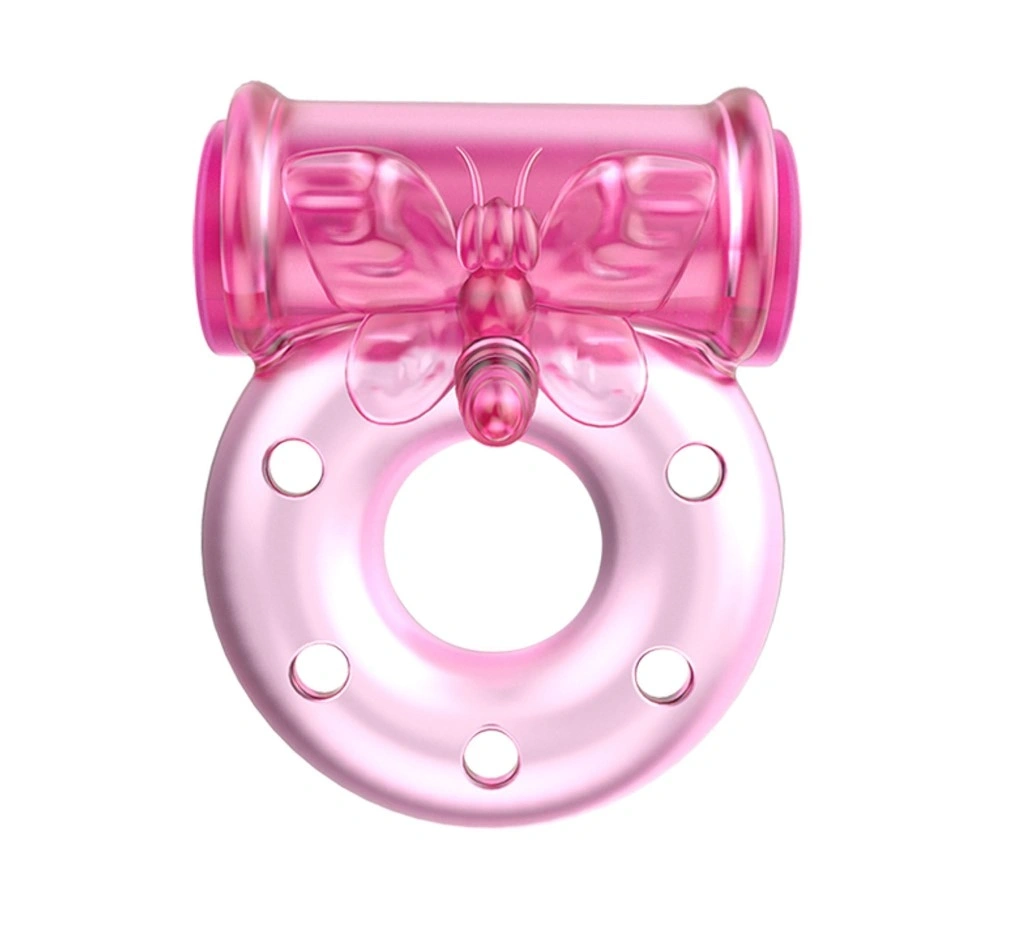 Set Inel de Penis Butterfly cu Vibratii si Prezervativ, TPR, Roz, #2, Erotic24.ro