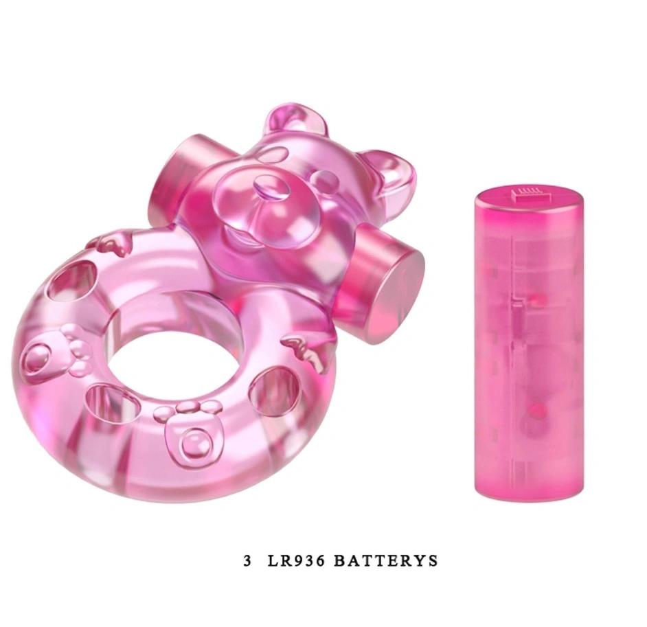 Inel de Penis cu Vibratii Bear Cock Ring, TPR, Roz, Nr. 6, Erotic24.ro