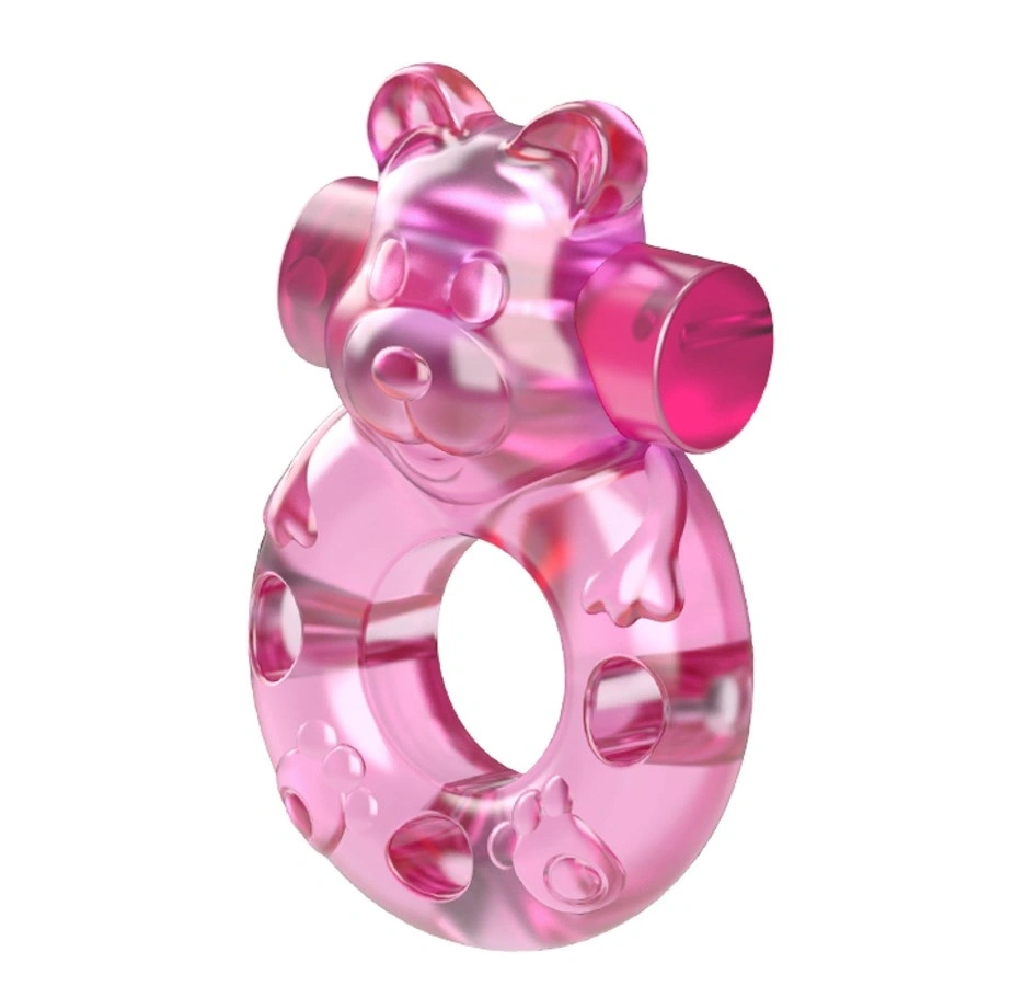 Inel de Penis cu Vibratii Bear Cock Ring, TPR, Roz, Nr. 4, Erotic24.ro