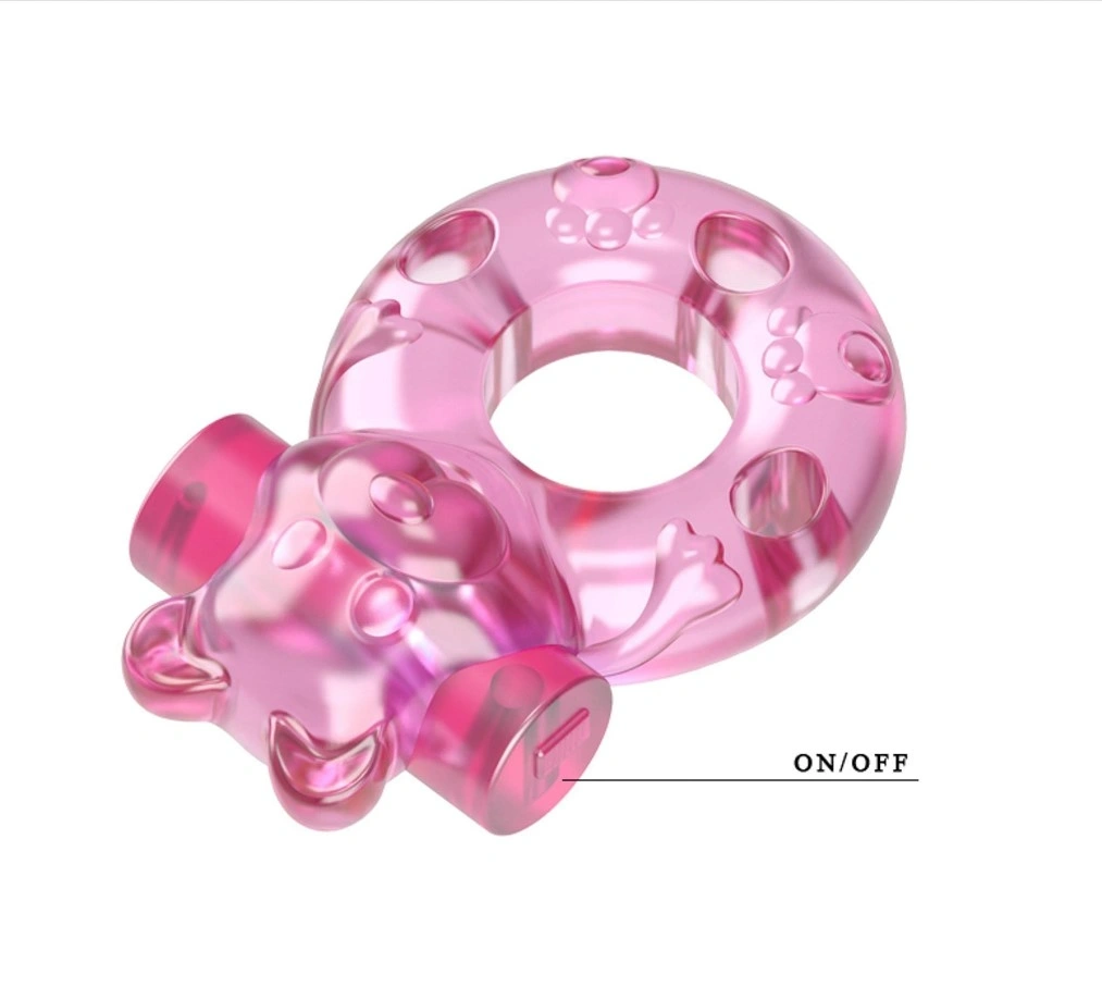 Inel de Penis cu Vibratii Bear Cock Ring, TPR, Roz, Nr. 7, Erotic24.ro