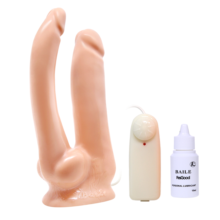 Vibrator Dublu Brave Her With Two Guns, Multispeed, TPR, Natura, 20cm