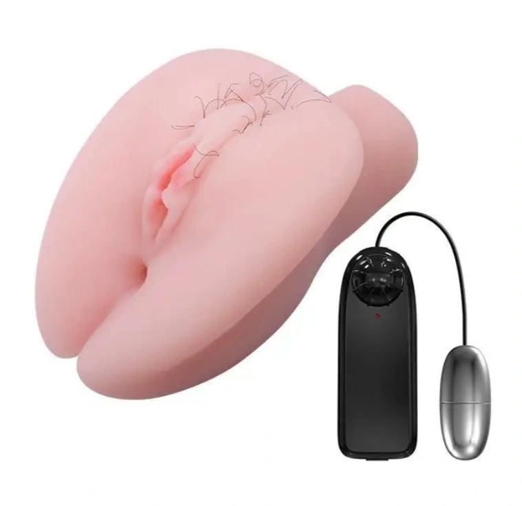 Masturbator Realistic Feel Vagin&Anus cu Vibratii, TPE, Natural, 17.5 cm