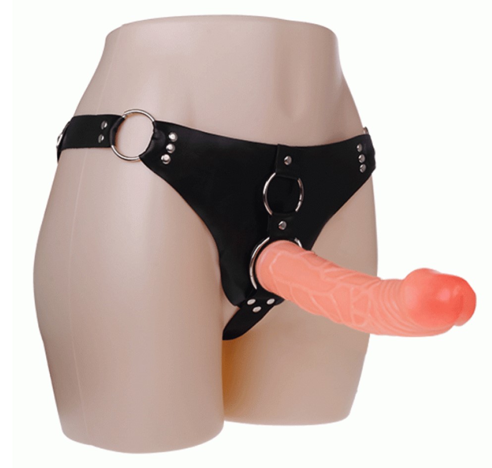 Strap-on Jessica Ultra Passionate cu 2 Dildo-uri, TPR, Natural, #5, Erotic24.ro