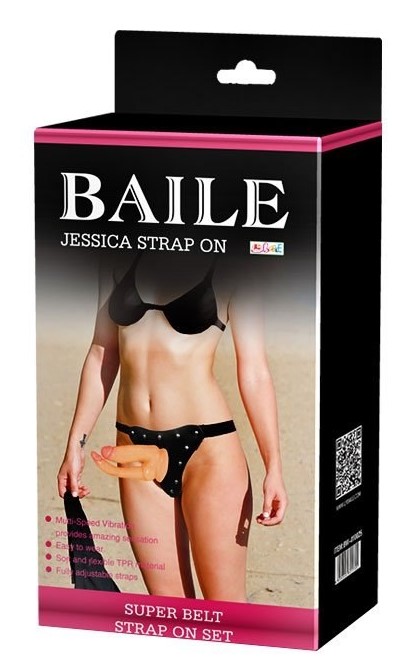 Strap On Dublu Realistic Multispeed, TPR , Natural, 21.5 cm, #8, Erotic24.ro