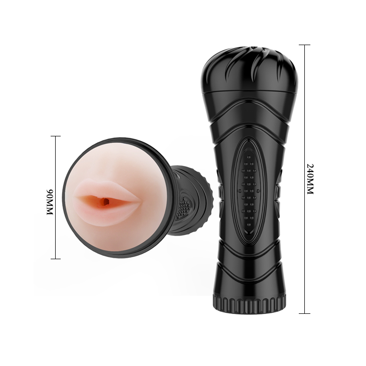 Masturbator Pink Mouth, 7 Viteze Vibratii, TPR, Negru, 24 cm, #11, Erotic24.ro
