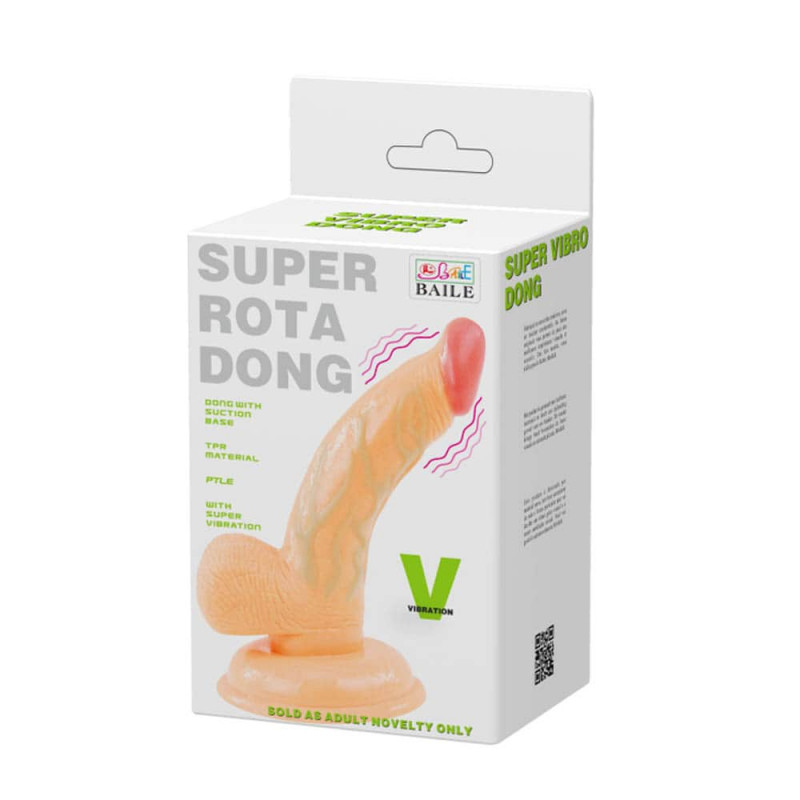 Vibrator Multispeed Super Rota Dong, TPR, Natural, 14.5 cm, #8, Erotic24.ro