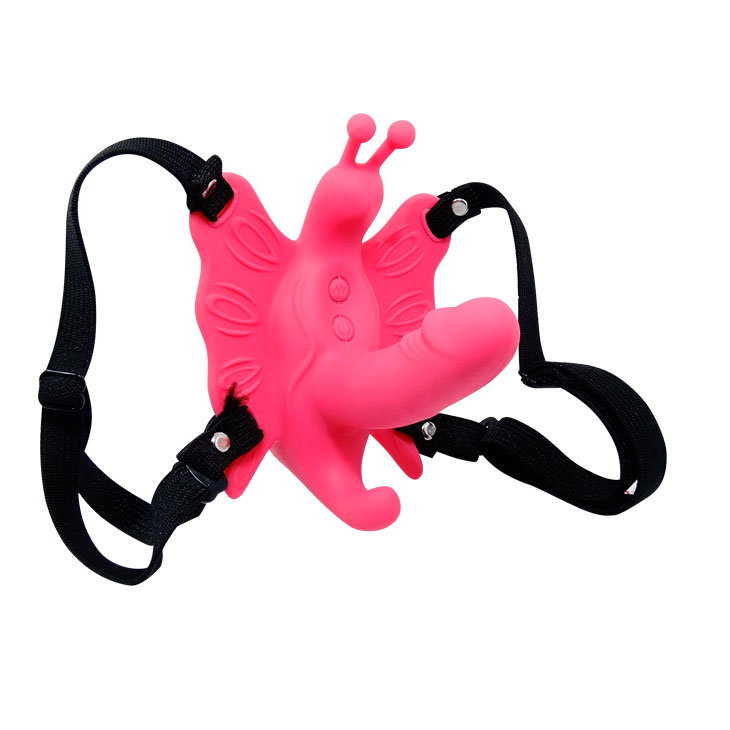 Strap-on Wearable Butterfly, 10 Moduri Vibratii, Silicon, Roz, #2, Erotic24.ro