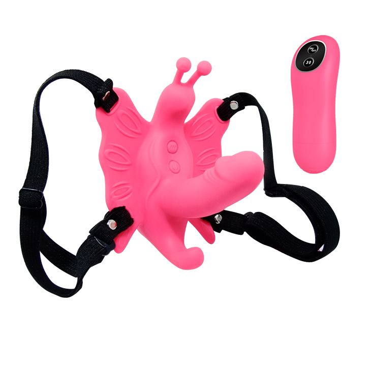 Strap-on Wearable Butterfly Remote Control, 10 Moduri Vibratii, Silicon, Roz, Nr. 2, Erotic24.ro