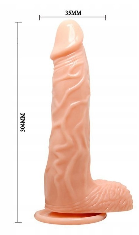 Vibrator Fiery Dong, Incalzire-Vibratii-Rotatii, TPR, Natural, 30.4 cm, #3, Erotic24.ro