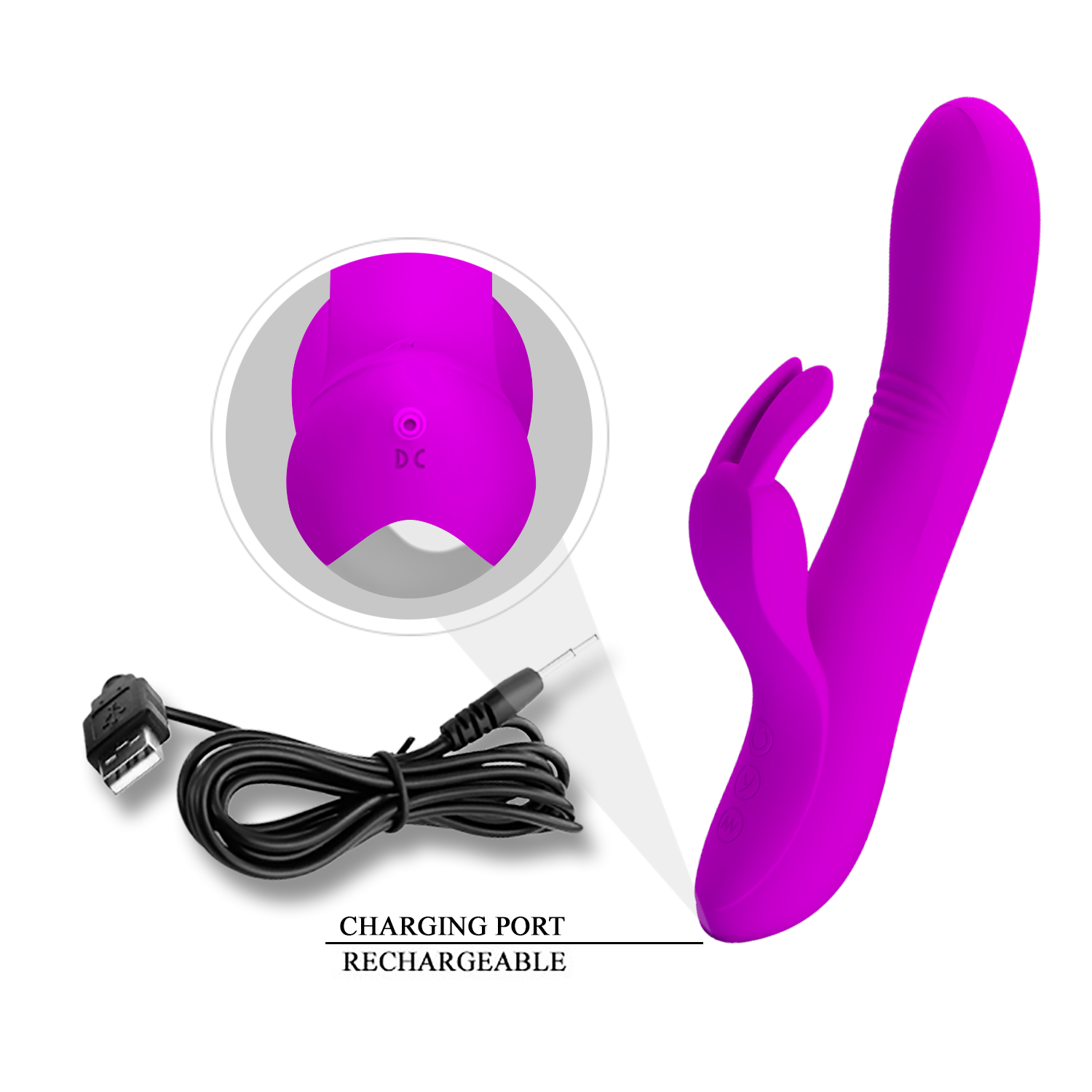 Vibrator Pretty Love Dylan, 7+4 Moduri Stimulatoare, Silicon, USB, Mov, 21 cm, Nr. 8, Erotic24.ro