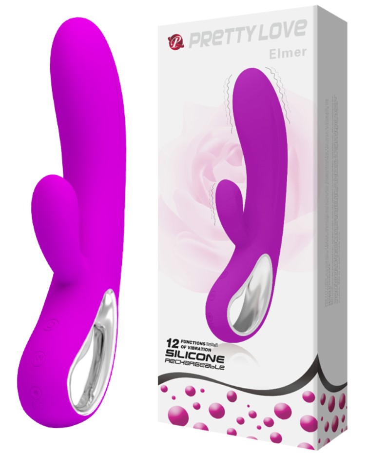 Vibrator Pretty Love Elmer, 12 Moduri Vibratii, Silicon, USB, Mov, 21 cm