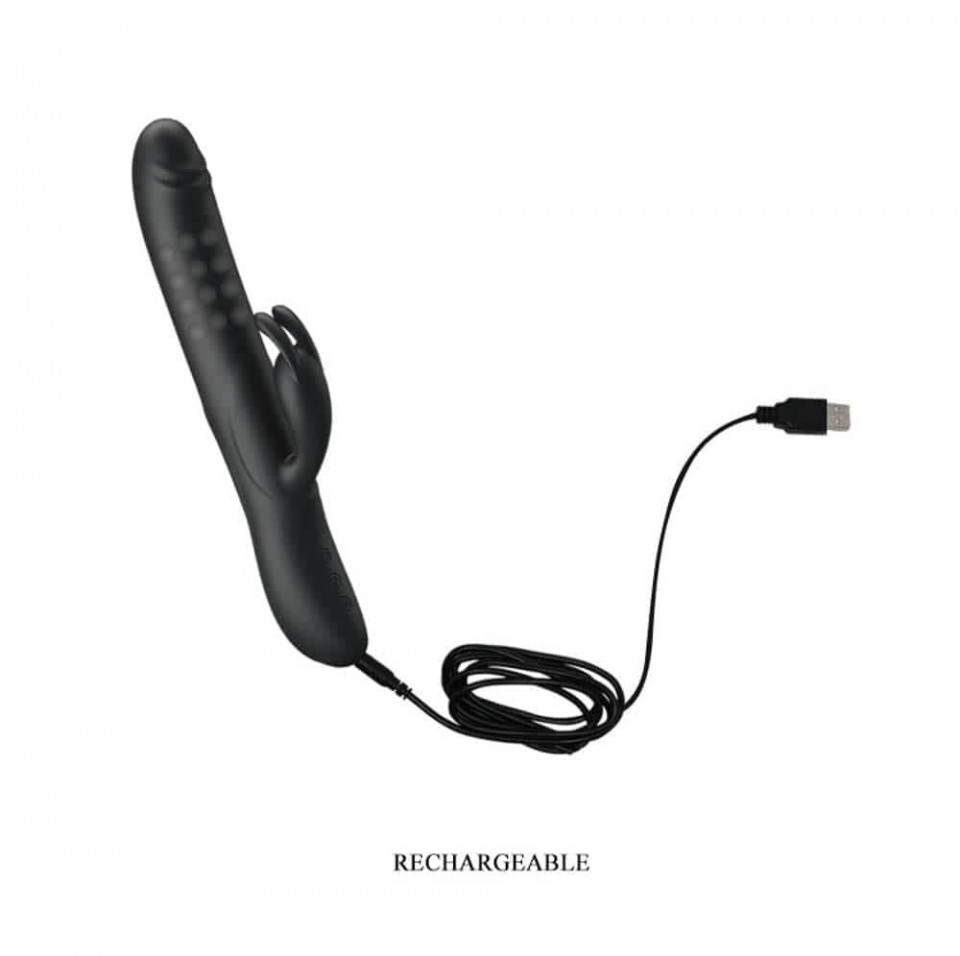 Vibrator Rabbit Colin, 4 Moduri Rotatii, 7 Moduri Vibratii, Silicon, USB, Negru, 25 cm, Nr. 4, Erotic24.ro