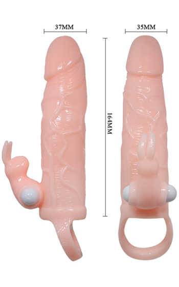 Prelungitor Penis Brave Man cu Vibratii, TPR, Natural, 16.4 cm, #10, Erotic24.ro