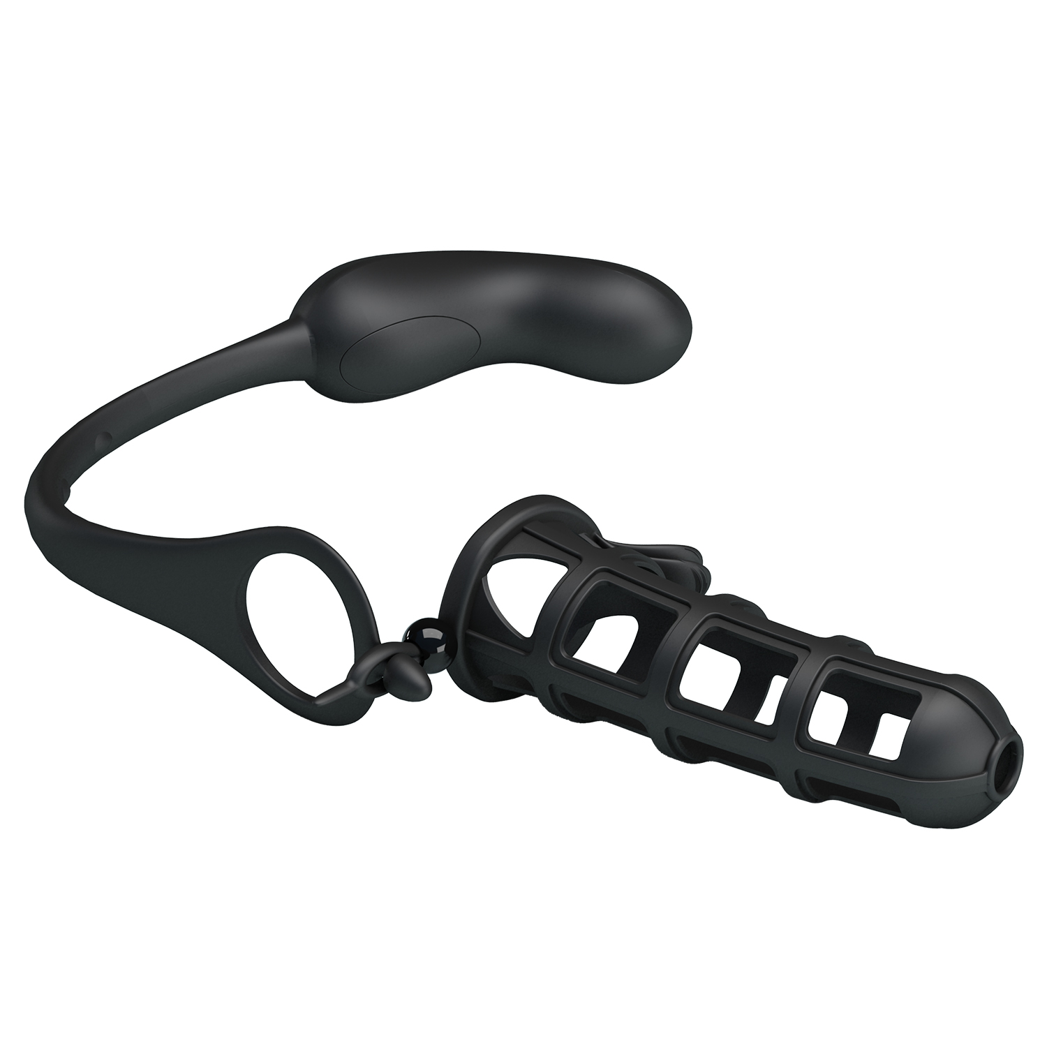 Manson de Penis cu Stimulator Anal Hercules, 7 Moduri Vibratii, Silicon, USB, Negru, Nr. 4, Erotic24.ro