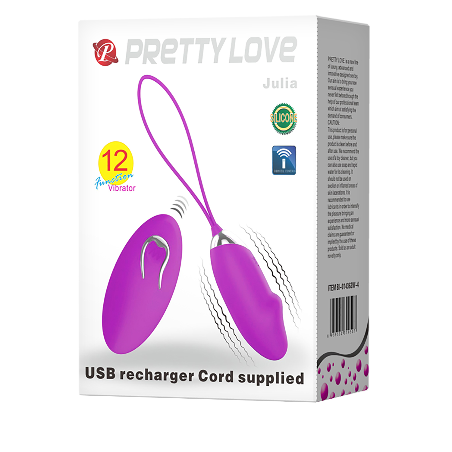Ou Vibrator Pretty Love Julia Remote Control, 12 Moduri Vibratii, Silicon, USB, Mov, #9, Erotic24.ro